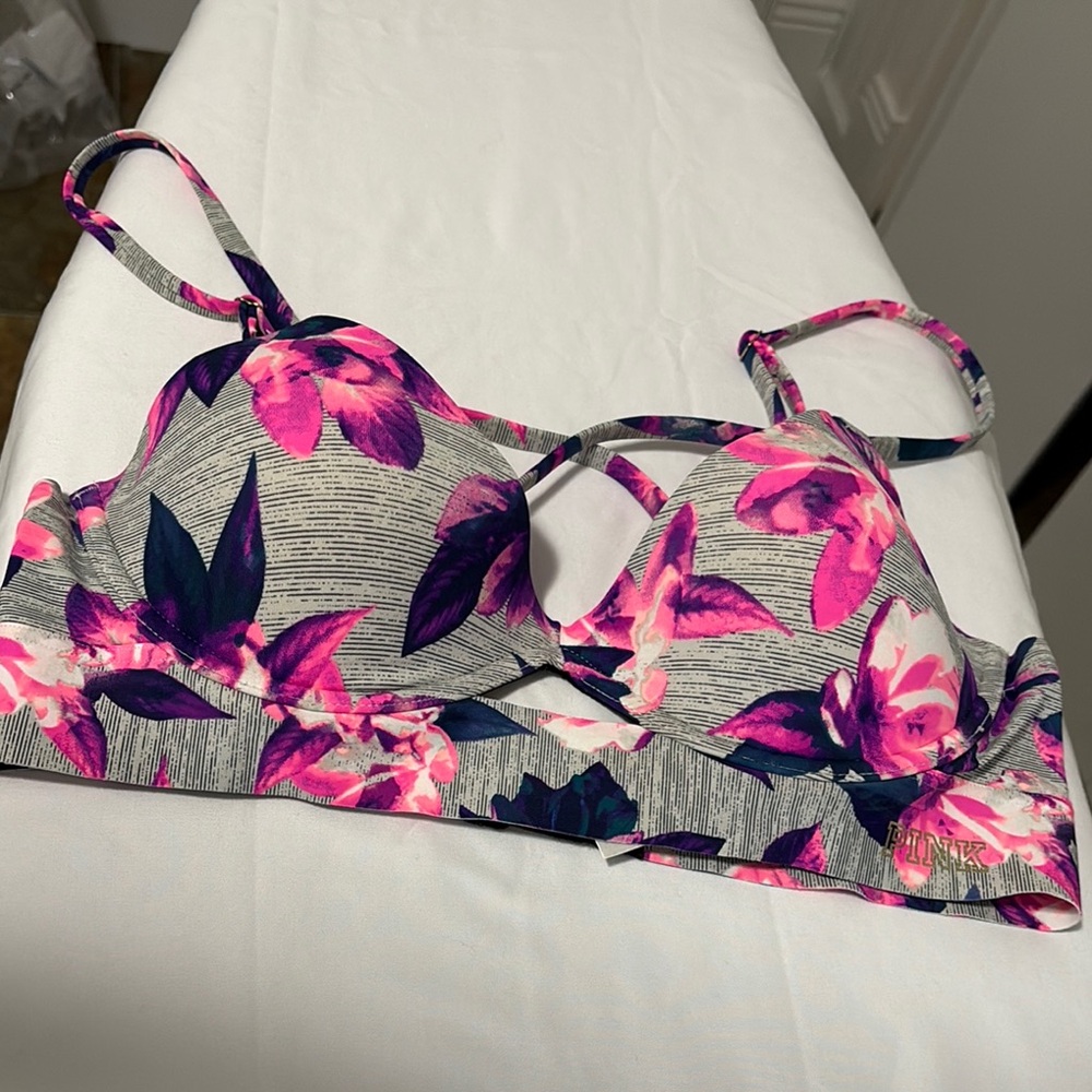 PINK Victoria's Secret Floral Bra - Pink and Gray